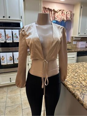 FREE SHEIN Champagne Satin Tie-Front Crop Top